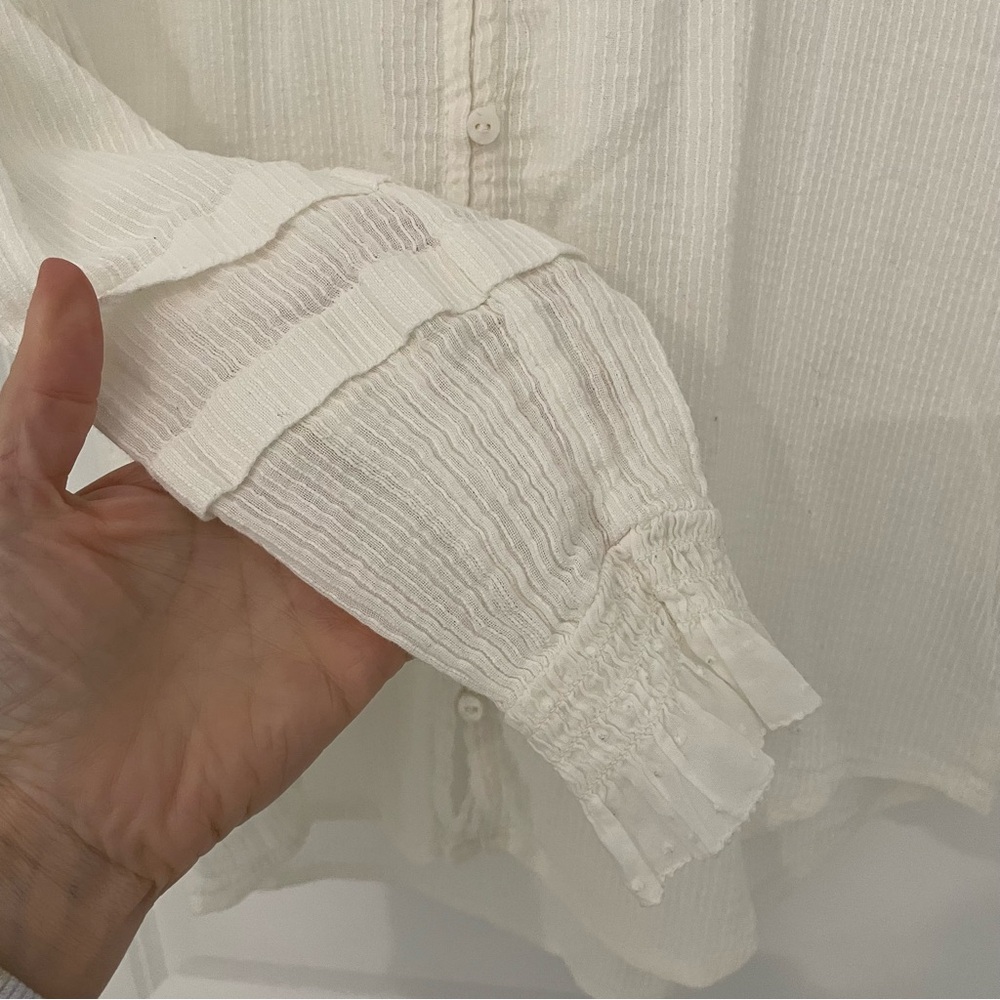 Faherty Willa Button Front Organic Cotton Ruffle Collar Embroidered White Top 22 - Picture 7 of 11